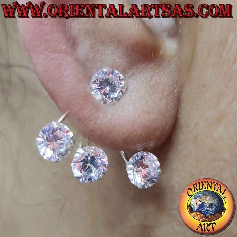 Boucle d'oreille grimpante en argent (grimpeur) avec lobe en zircon et éventail avec trois derniers zircons ronds