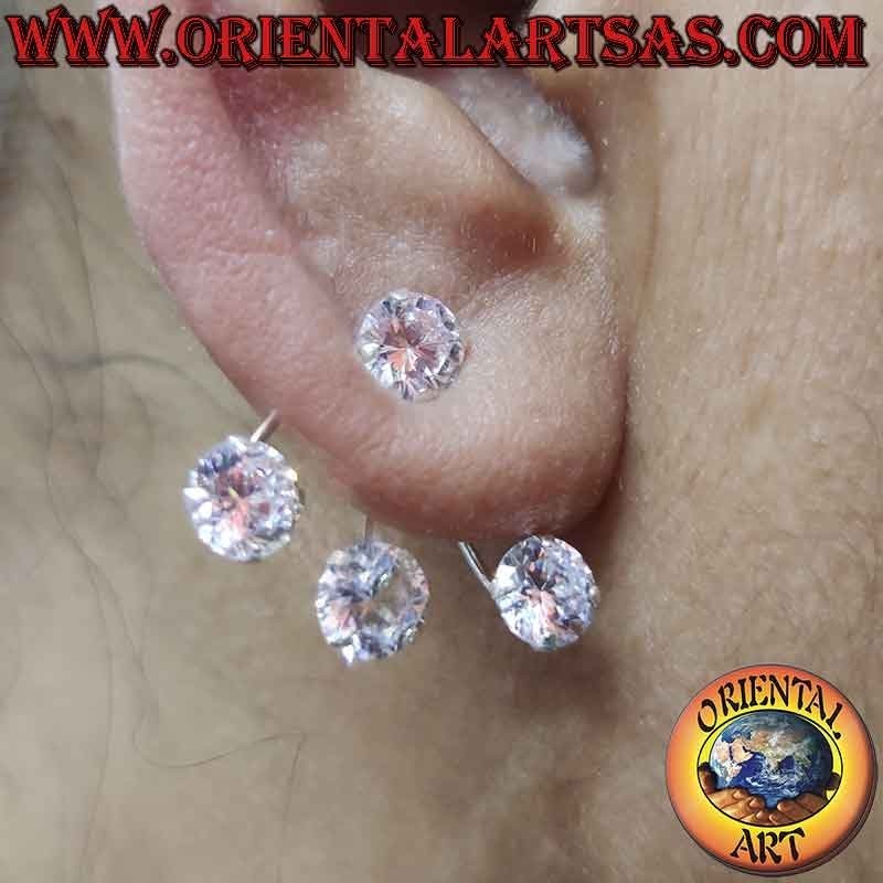 Climbing silver earring (climber) with lobe zircon and fan with three final round zircons
