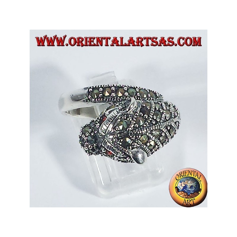 silver ring, tiger with marcasite and ruby eyes