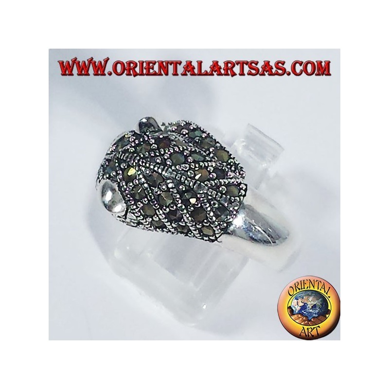 Silber Ring, Tiger mit Markasit und rubin Augen