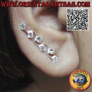 Boucle d'oreille grimpeur de vague en argent avec zircons blancs ronds sertis