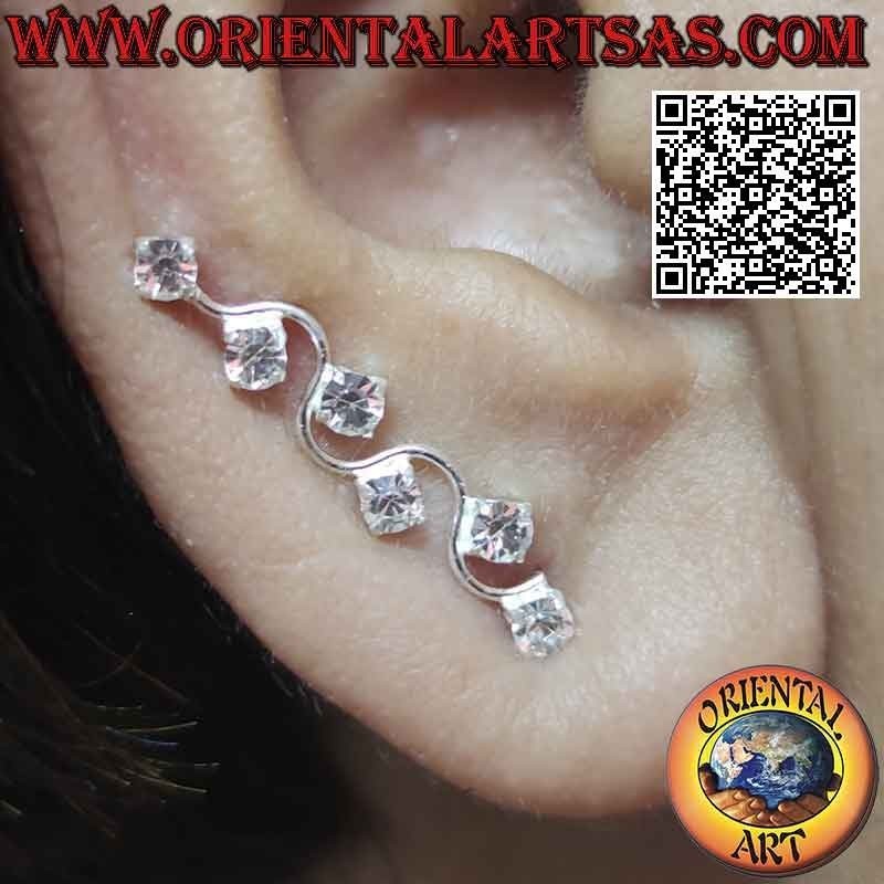 Boucle d'oreille grimpeur de vague en argent avec zircons blancs ronds sertis