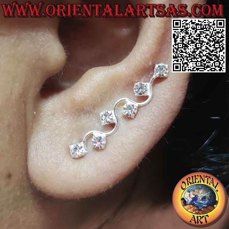 Pendiente Wave Climber de plata con circonitas blancas redondas engastadas