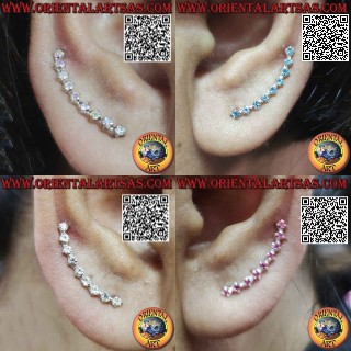 Climbing silver earrings (climber) with a curved row of cubic zirconia