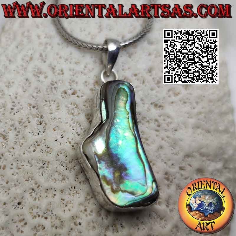 Silver pendant with irregularly shaped paua shell (abalone) with smooth edge wire (c)