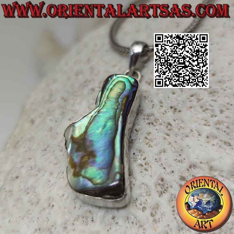 Silver pendant with irregularly shaped paua shell (abalone) with smooth edge wire (c)