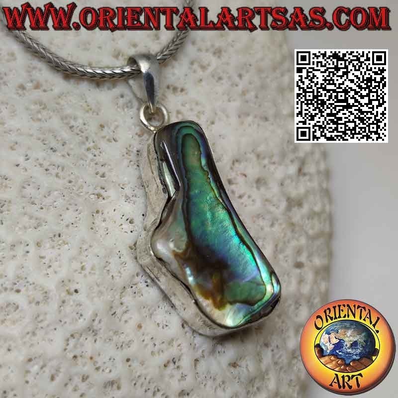 Silberanhänger mit unregelmäßig geformter Paua-Muschel (Abalone) mit glattem Randdraht (c)