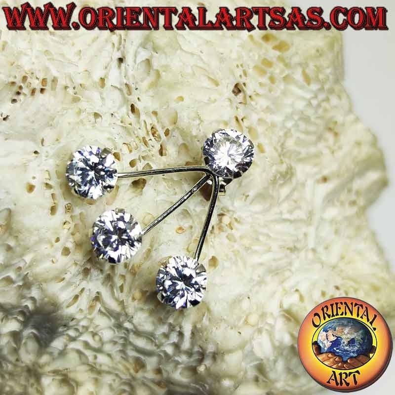 Climbing silver earring (climber) with lobe zircon and fan with three final round zircons