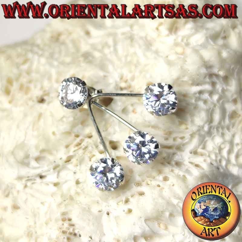 Climbing silver earring (climber) with lobe zircon and fan with three final round zircons
