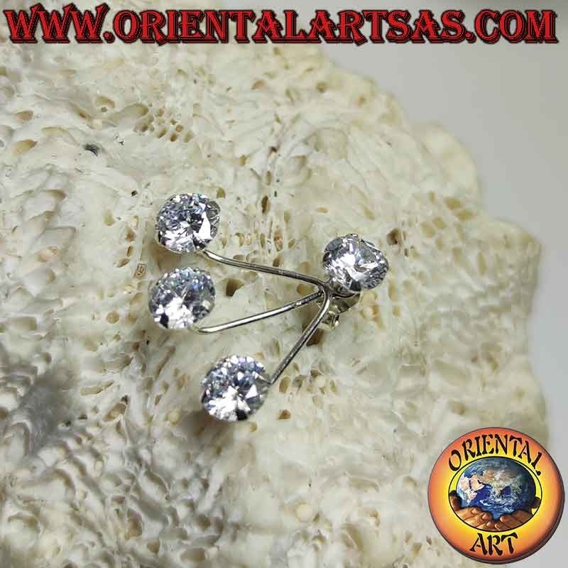 Boucle d'oreille grimpante en argent (grimpeur) avec lobe en zircon et éventail avec trois derniers zircons ronds