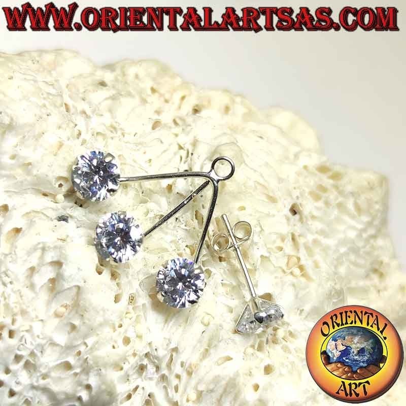 Climbing silver earring (climber) with lobe zircon and fan with three final round zircons