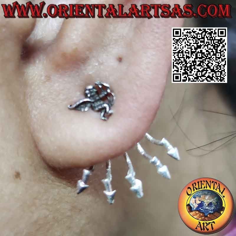 Fan-shaped climbing silver earring (climber), the angel Cupid with arrows