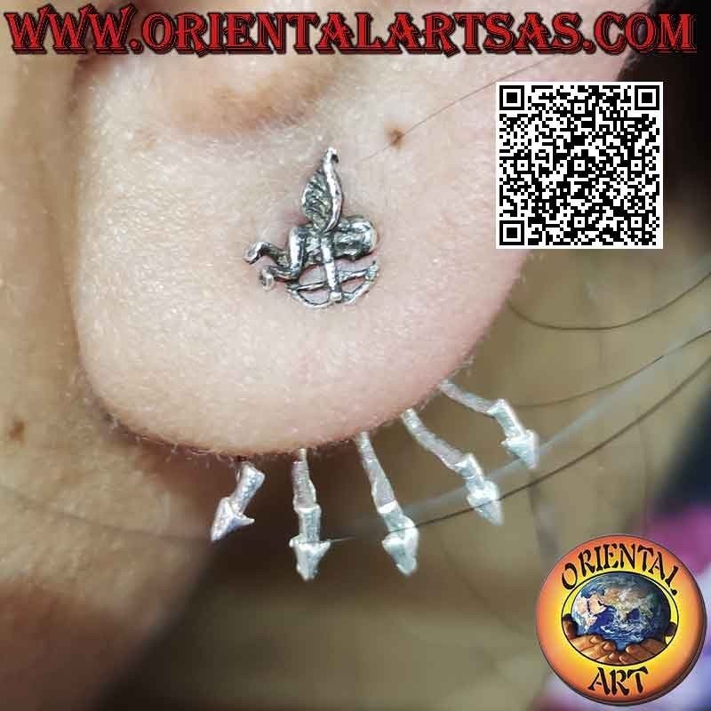 Fan-shaped climbing silver earring (climber), the angel Cupid with arrows