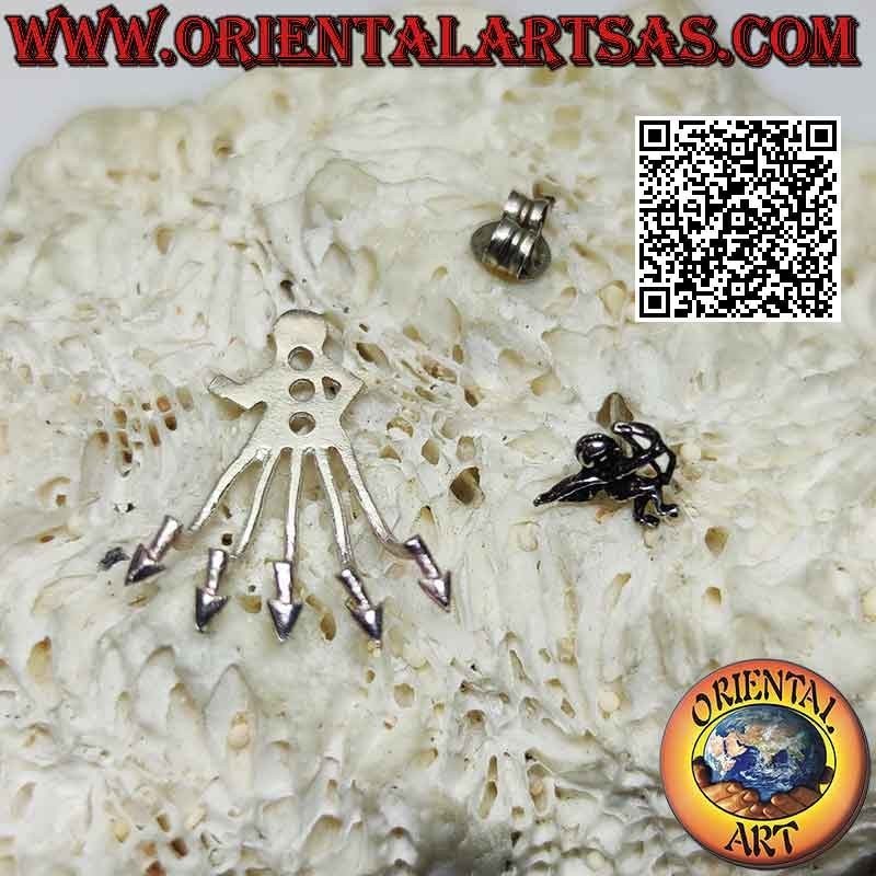 Fan-shaped climbing silver earring (climber), the angel Cupid with arrows