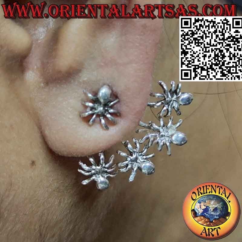 Silver fan-shaped climbing (climber) earring, spiders