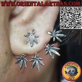 Silver fan-shaped climber earring, marijuana leaves