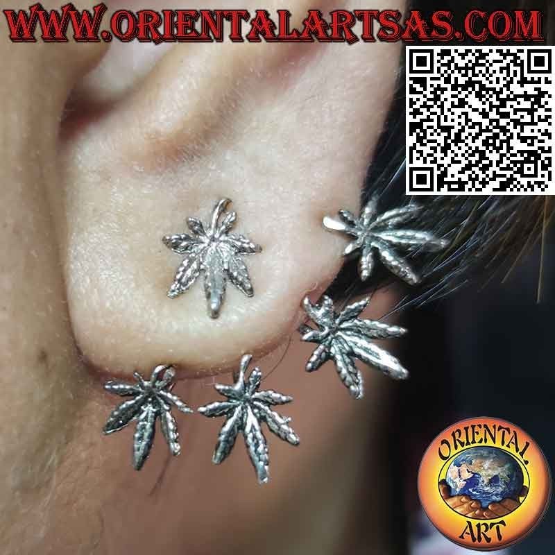 Silver fan-shaped climber earring, marijuana leaves