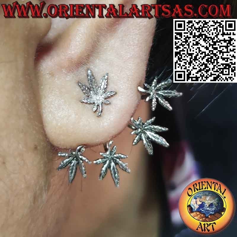 Silver fan-shaped climber earring, marijuana leaves
