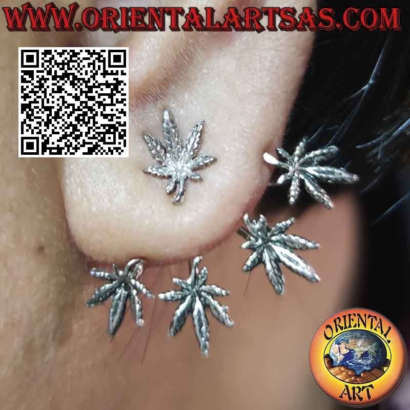 Boucle d'oreille grimpeur en forme d'éventail en argent, feuilles de marijuana