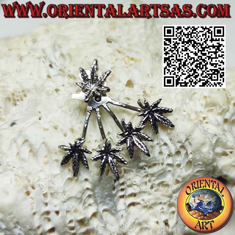 Silver fan-shaped climber earring, marijuana leaves
