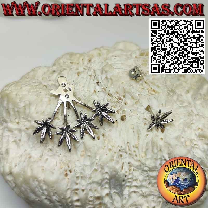 Silver fan-shaped climber earring, marijuana leaves