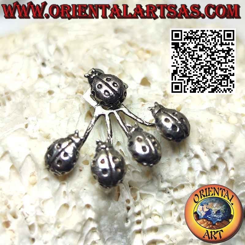 Fan-shaped climbing silver earring (climber), ladybugs