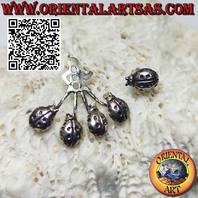 Boucle d'oreille argentée grimpante en forme d'éventail (grimpeur), coccinelles