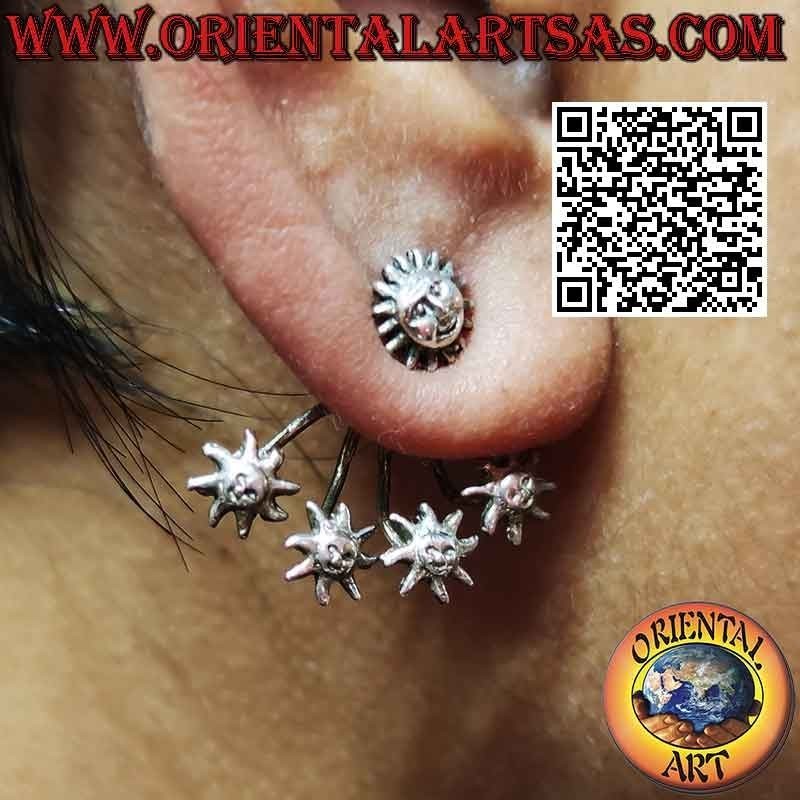 Pendiente de plata trepador en forma de abanico (trepador), los soles brillantes