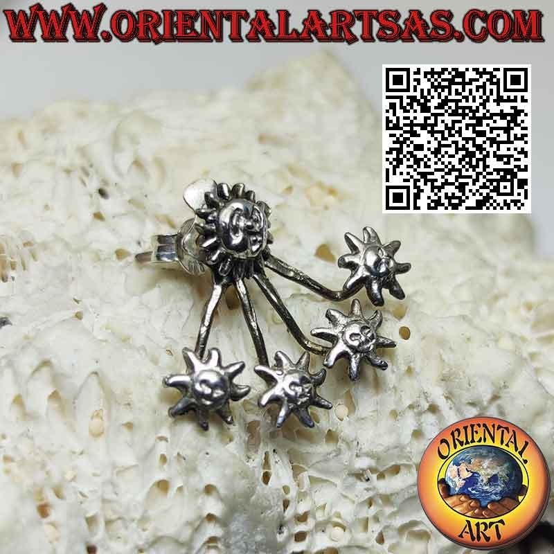 Orecchino in argento rampicante (climber) a ventaglio, i soli splendenti