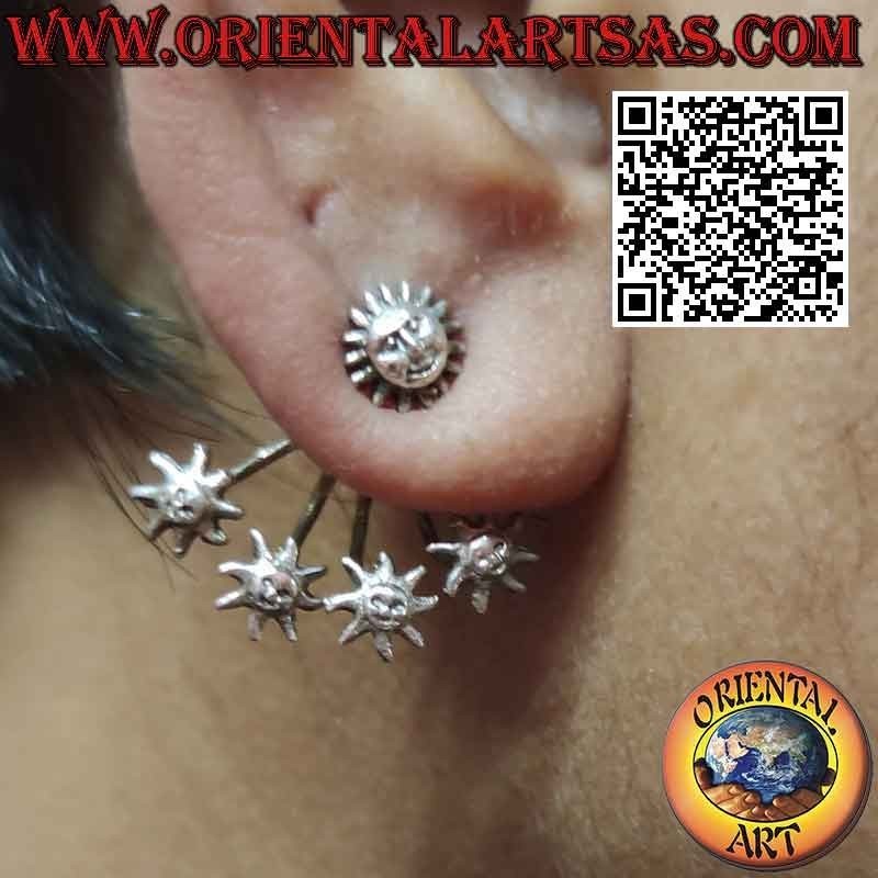 Pendiente de plata trepador en forma de abanico (trepador), los soles brillantes