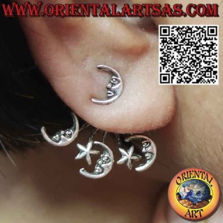 Orecchino in argento rampicante (climber) a ventaglio, la luna e la stella
