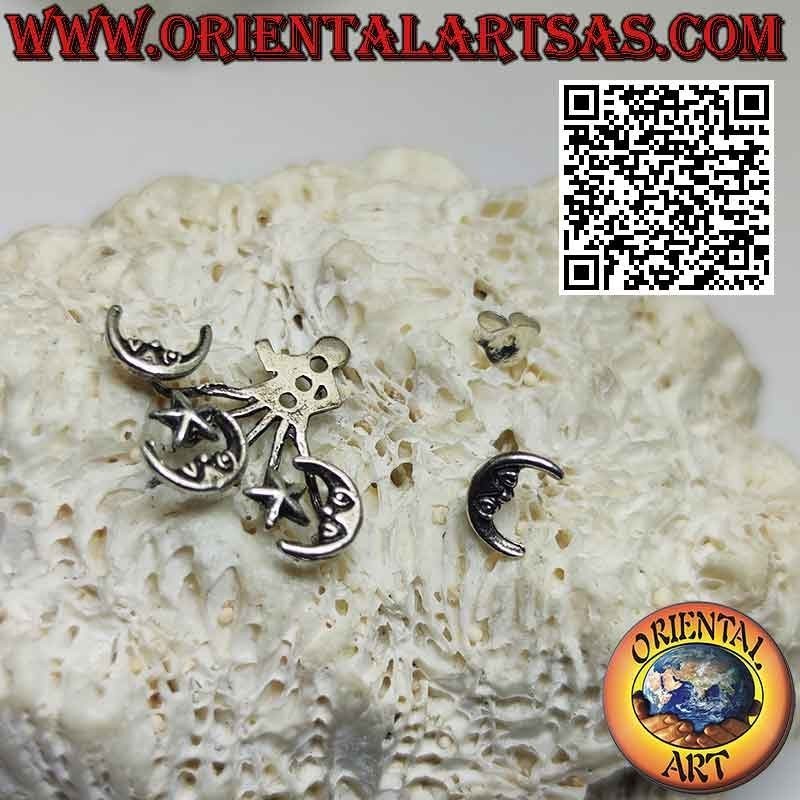 Fan silver climbing (climber) earring, moon and star