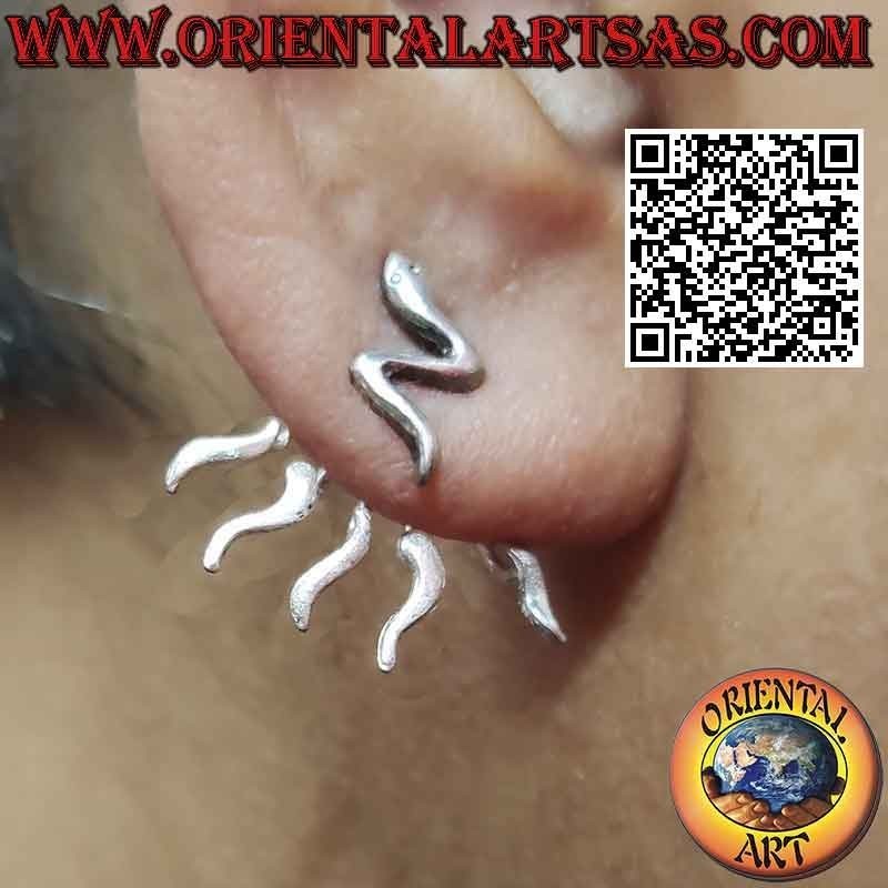 Pendiente trepador en forma de abanico de plata, la serpiente