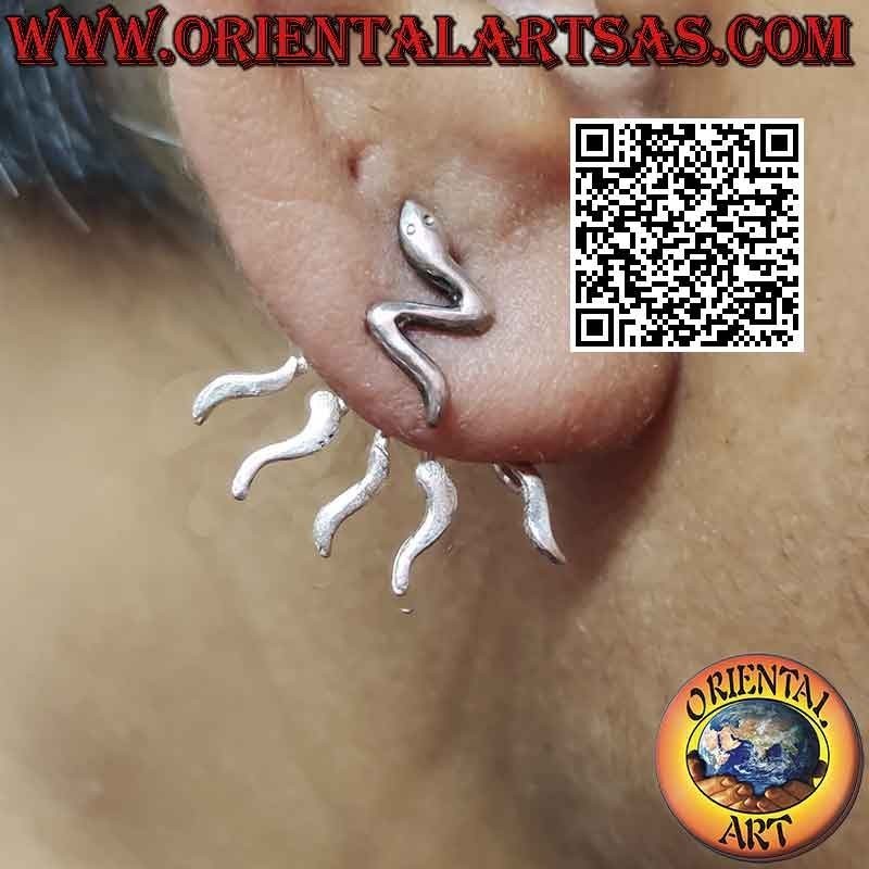 Silver fan-shaped climber earring, the snake