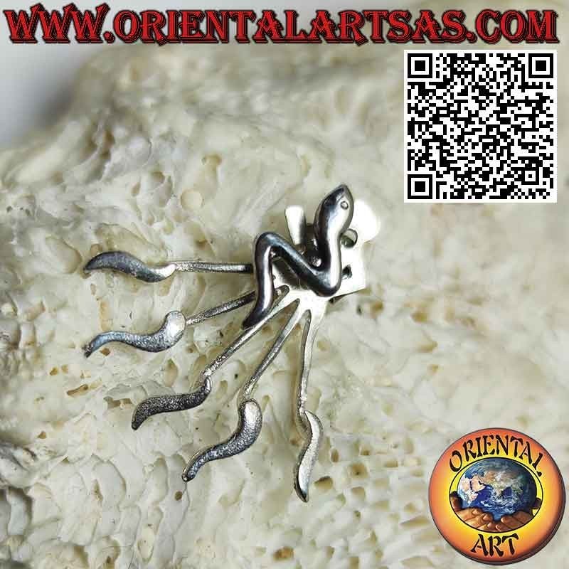 Boucle d'oreille grimpeur éventail en argent, le serpent
