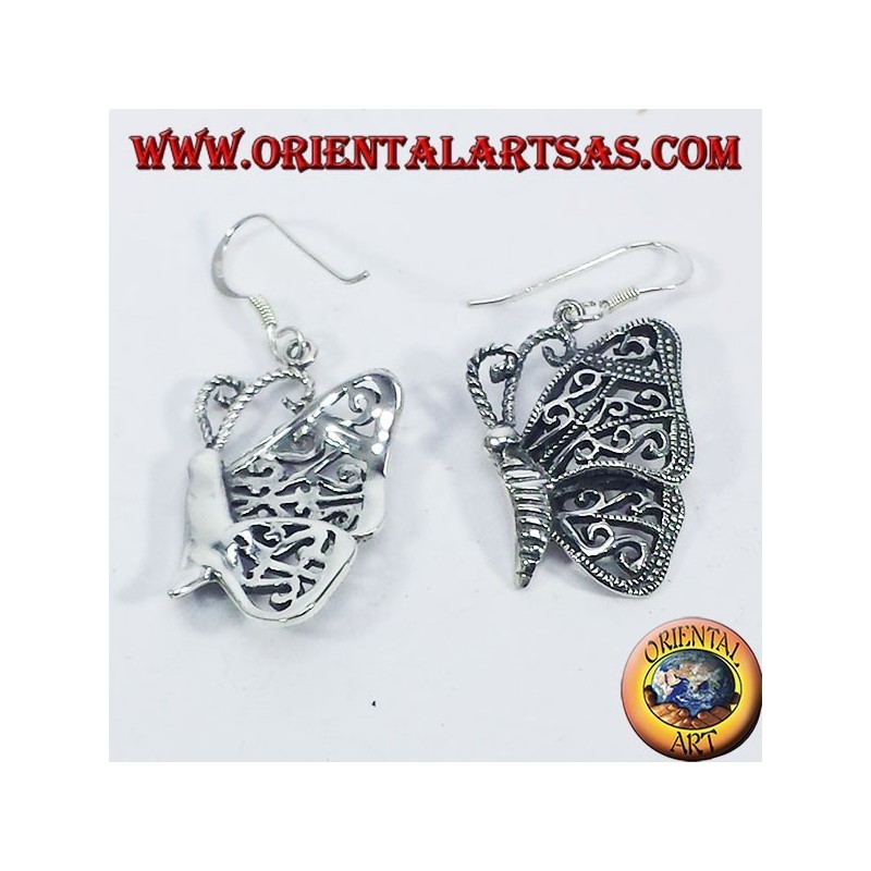 Silver earrings butterfly pendants