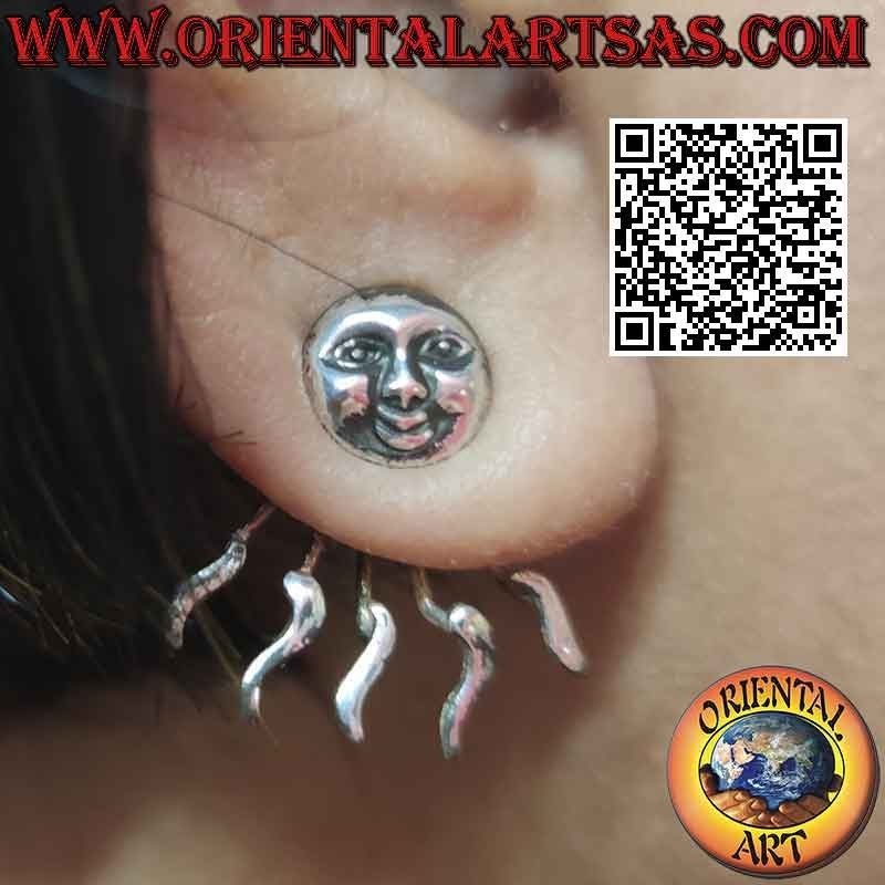 Fan-shaped climbing silver earring (climber), the sun with rays