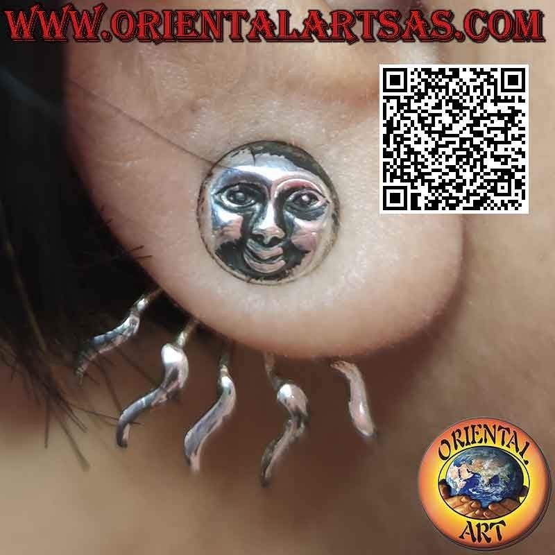 Fan-shaped climbing silver earring (climber), the sun with rays