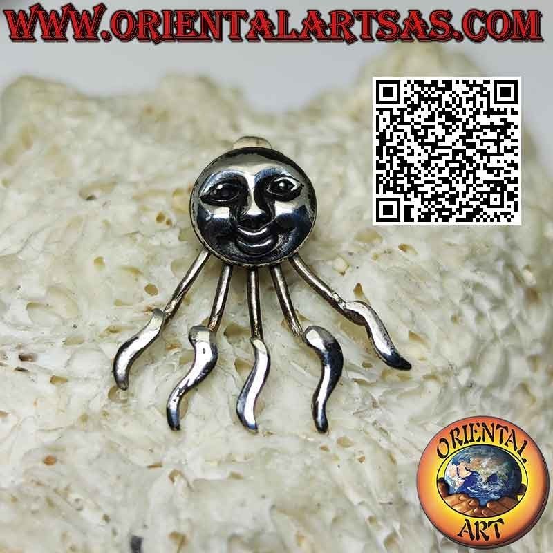 Pendiente de plata trepador en forma de abanico (trepador), el sol con rayos