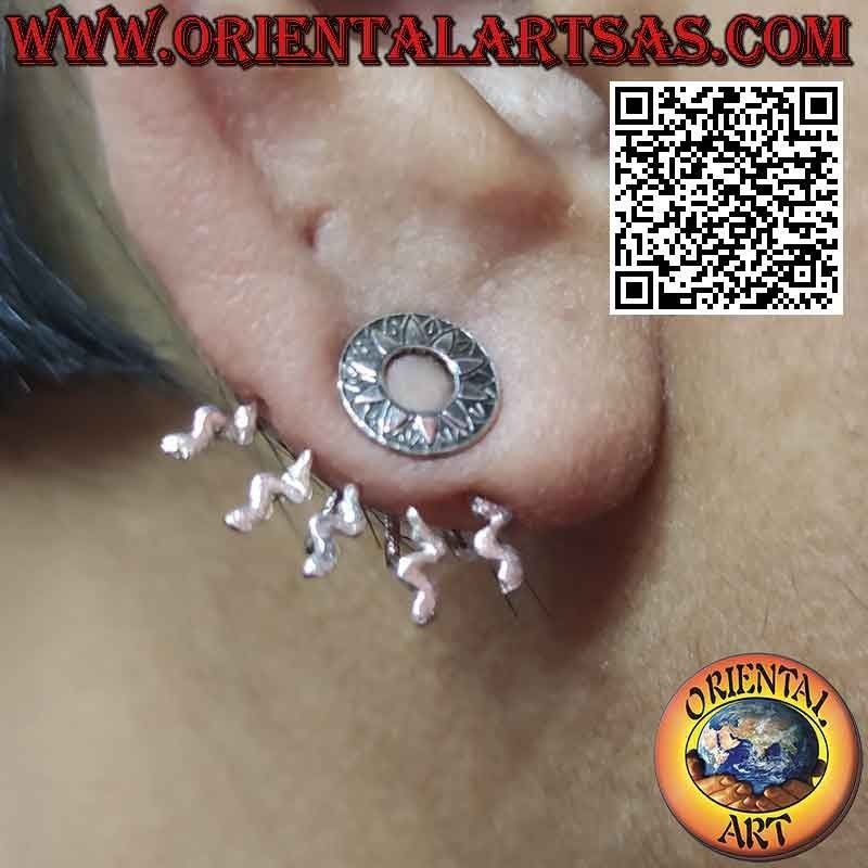 Orecchino in argento rampicante (climber) a ventaglio, il sole Maya