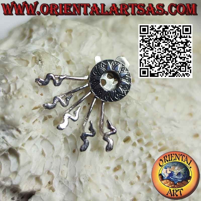 Fan-shaped climbing silver earring (climber), the Mayan sun