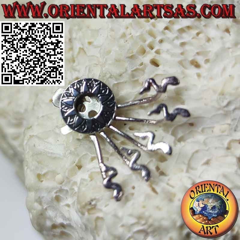 Fan-shaped climbing silver earring (climber), the Mayan sun