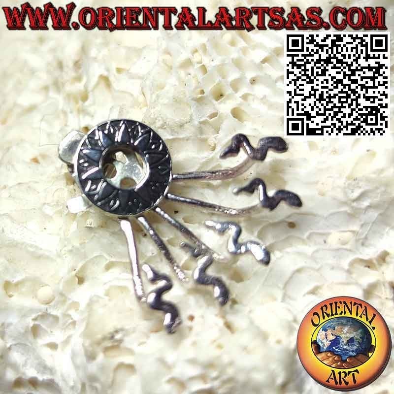 Boucle d'oreille argentée grimpante en forme d'éventail (grimpeur), le soleil maya