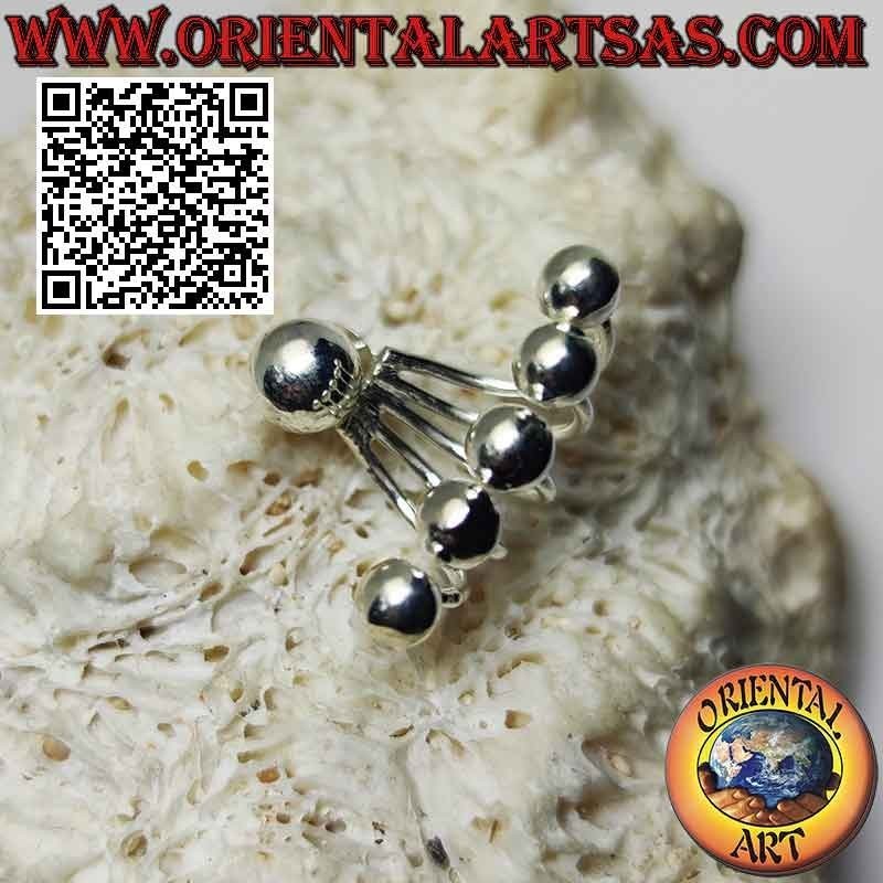 Boucle d'oreille argentée grimpante en forme d'éventail (grimpeur), boules lisses