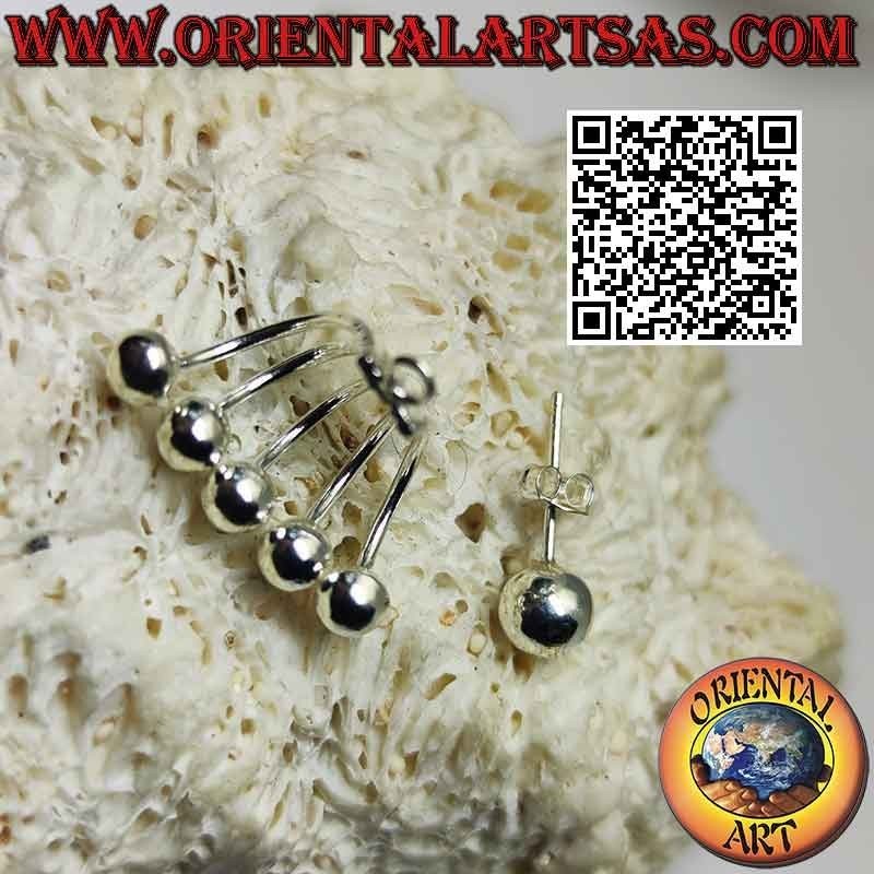 Fan-shaped climbing silver earring (climber), smooth balls