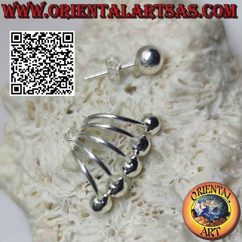 Fan-shaped climbing silver earring (climber), smooth balls