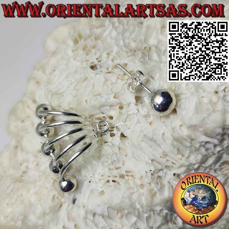 Fan-shaped climbing silver earring (climber), smooth balls