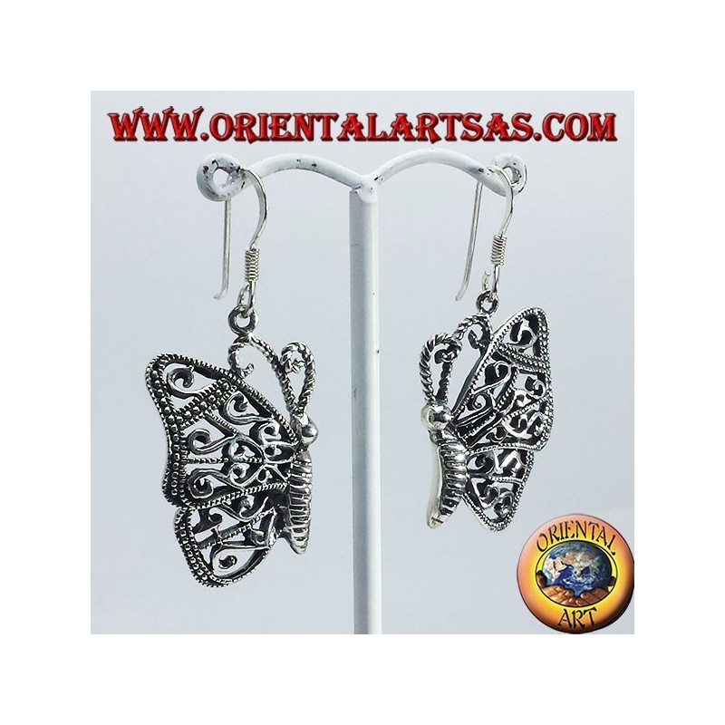 Silver earrings butterfly pendants