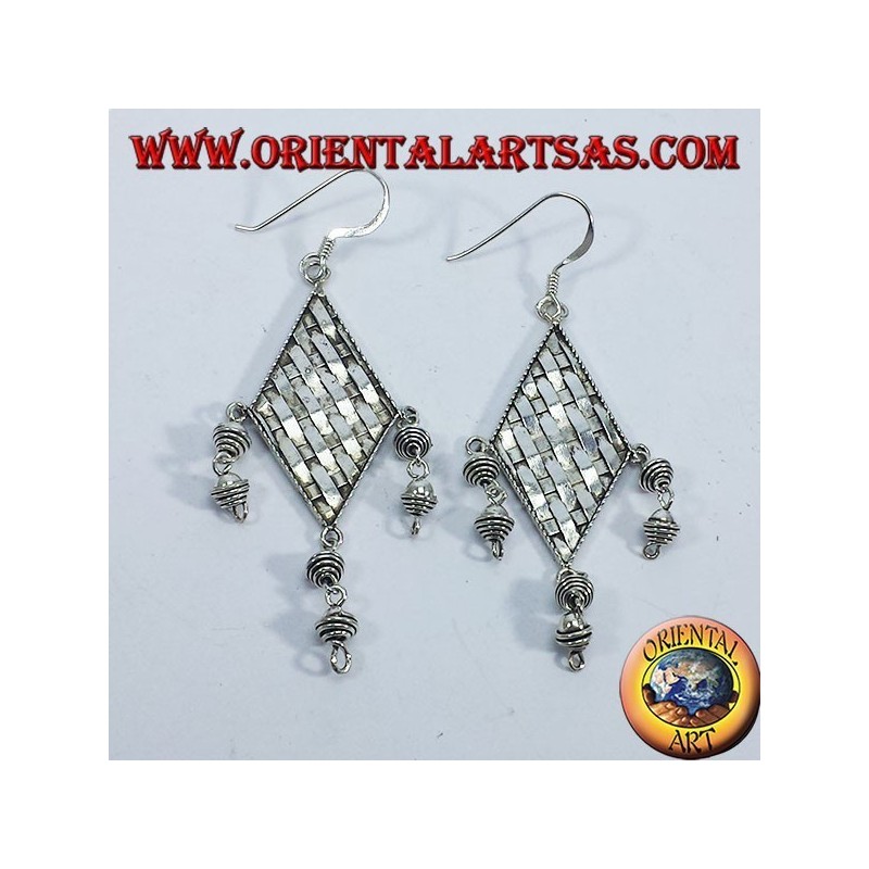 Silver earrings strands turbot with pendants