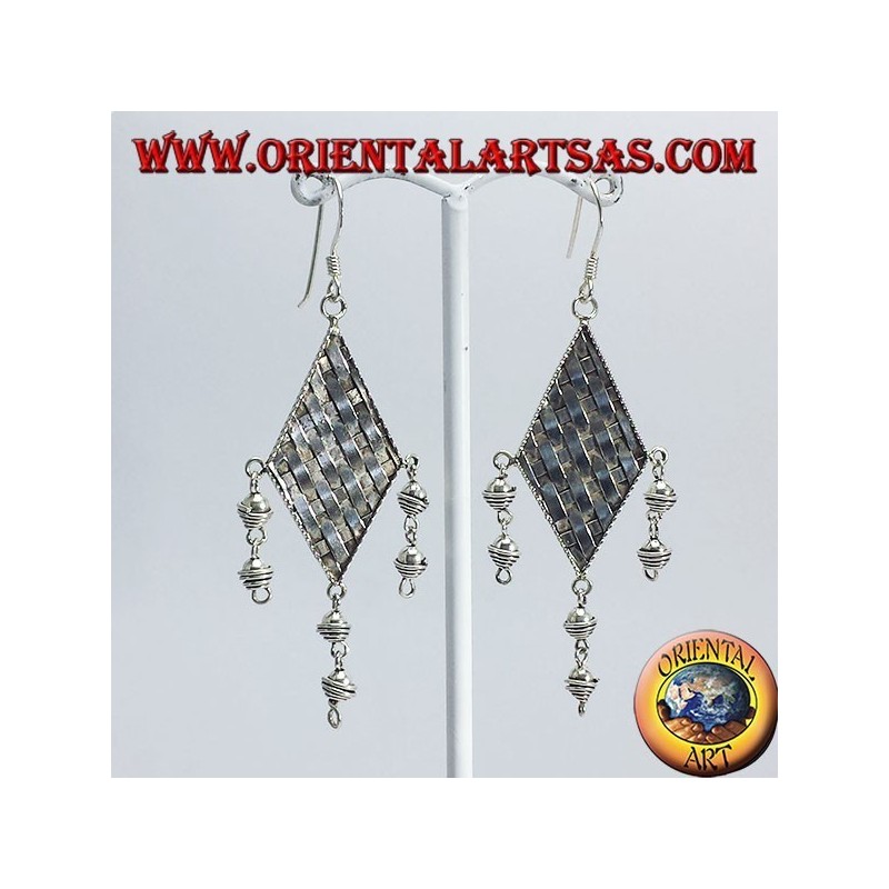 Silver earrings strands turbot with pendants